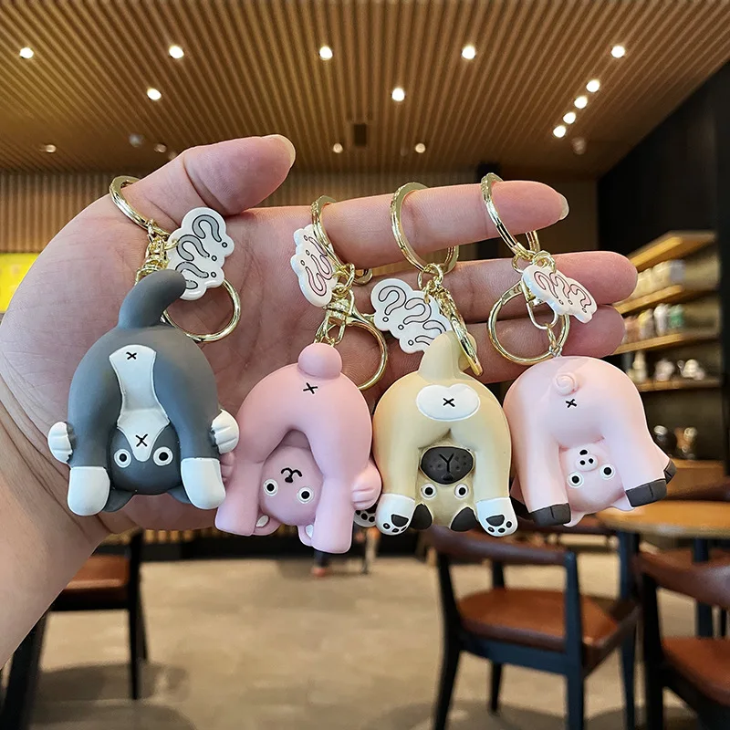 

2021 INS resin doll inverted animal cartoon pendant creative cute keychain fashion key pendant hanging