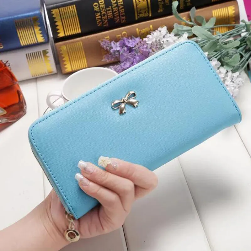 

Fashion Bow-knot Women Wallet Wrist Handle Phone Case Long Section Money Pocket Pouch Handbag Women's Purse Card Holders 2021