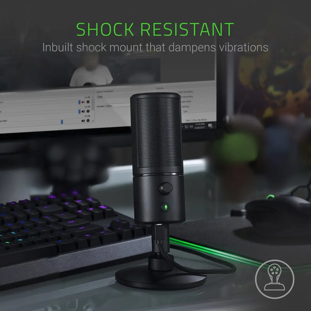 

Razer Seiren X USB Streaming Microphone Built-In Shock Mount Supercardiod Pick-Up Pattern - Anodized Aluminum