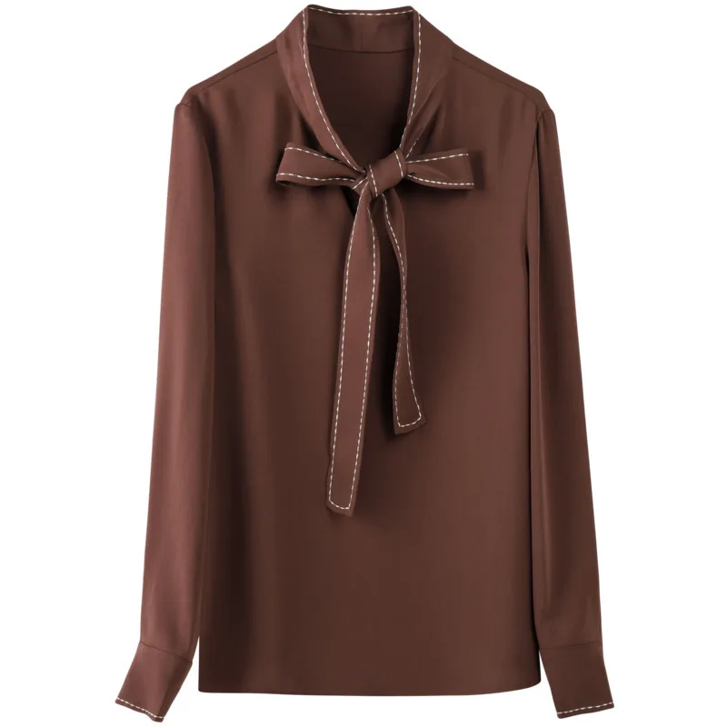 

2021 spring new streamer temperament OL solid color V-neck pullover handsome long-sleeved chiffon shirt women