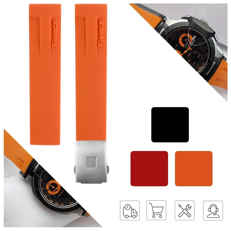 

Waterproof Sport Loop Rubber Watch Band for Tissot T-Race T048 T048.417 21mm Orange Watchband Wrist Belt Bracelet Light Green