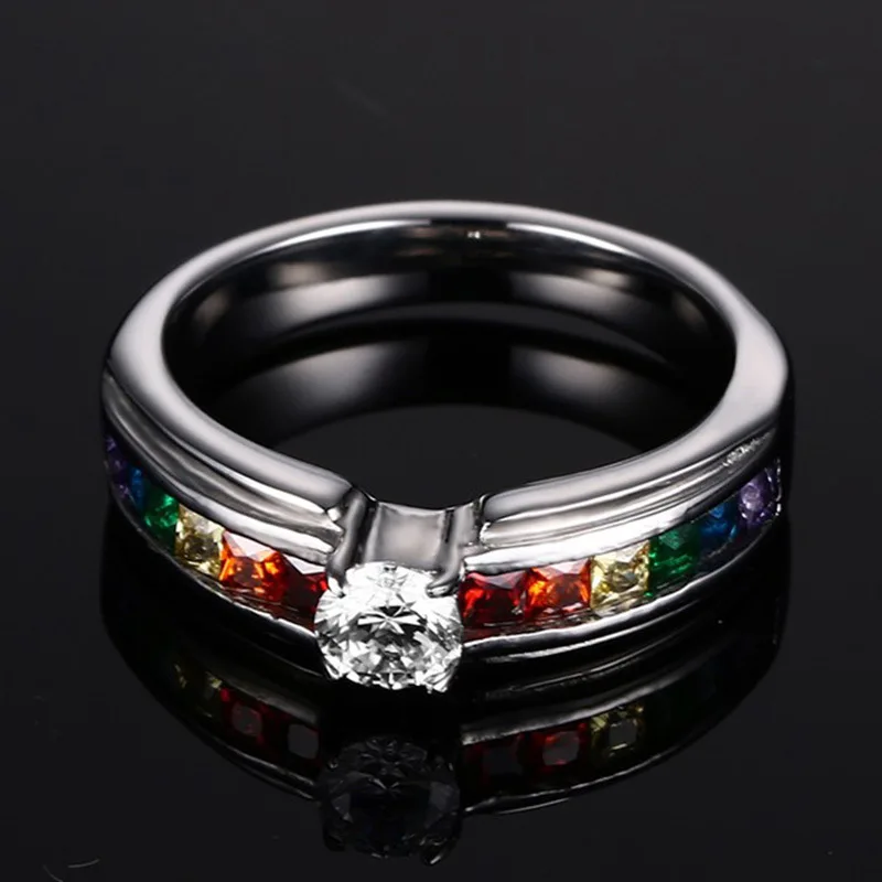 

Fashion Rainbow Engagement Promise Rings For Women Zircon Rhinestone Vintage Luxury Finger Ring Wedding Party Jewelry Gift