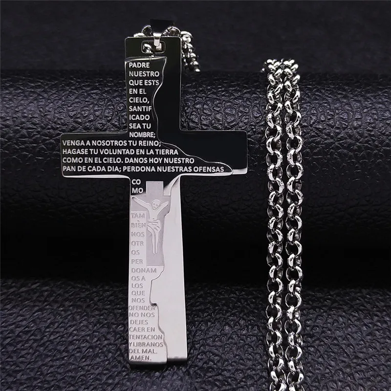 

Stainless Steel Catholicism Bible Cross Big Necklaces Chain Women Silver Color Pendant Necklaces Jewelry collar cruz N4299S05