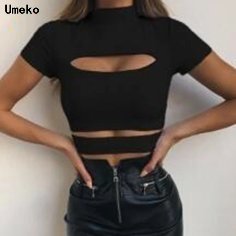 2020 S 5XL летние сексуальные однотонные черные водолазки с коротким рукавом