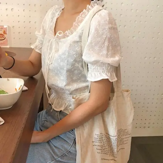 2020 Летние повседневные белые рубашки с цветочной вышивкой и бантом со шнуровкой