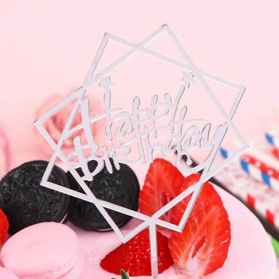 

1PC Acrylic Cake Topper Gold Flash Cake Topper Happy Birthday Party New Year Decoration For Home Party Supplies Cupcake Topper