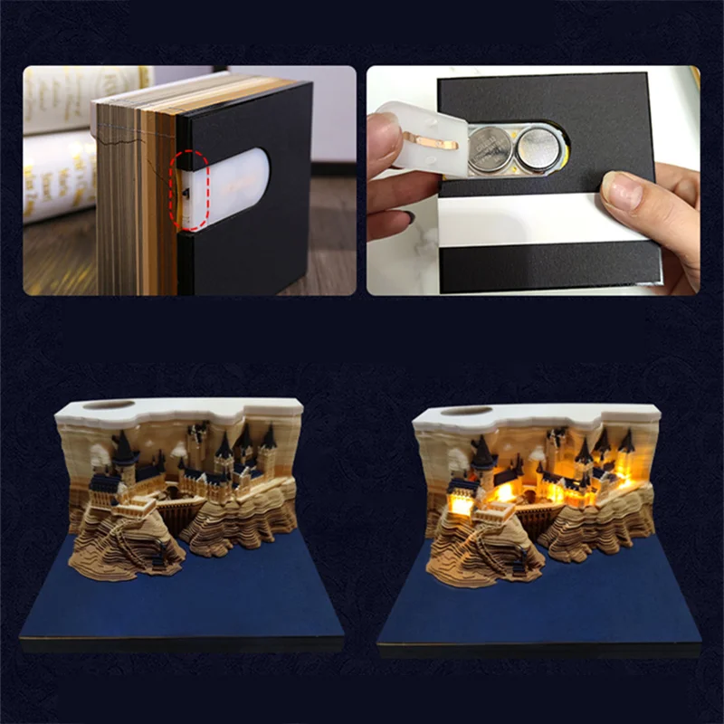 Omoshiroi-Bloc de notas 3D con luces Led, novedad, pel&iacute;cula famosa, bloque de construcci&oacute;n, 3D Bloc de notas, dise&ntilde;o de Harry, regalo de Navidad-2