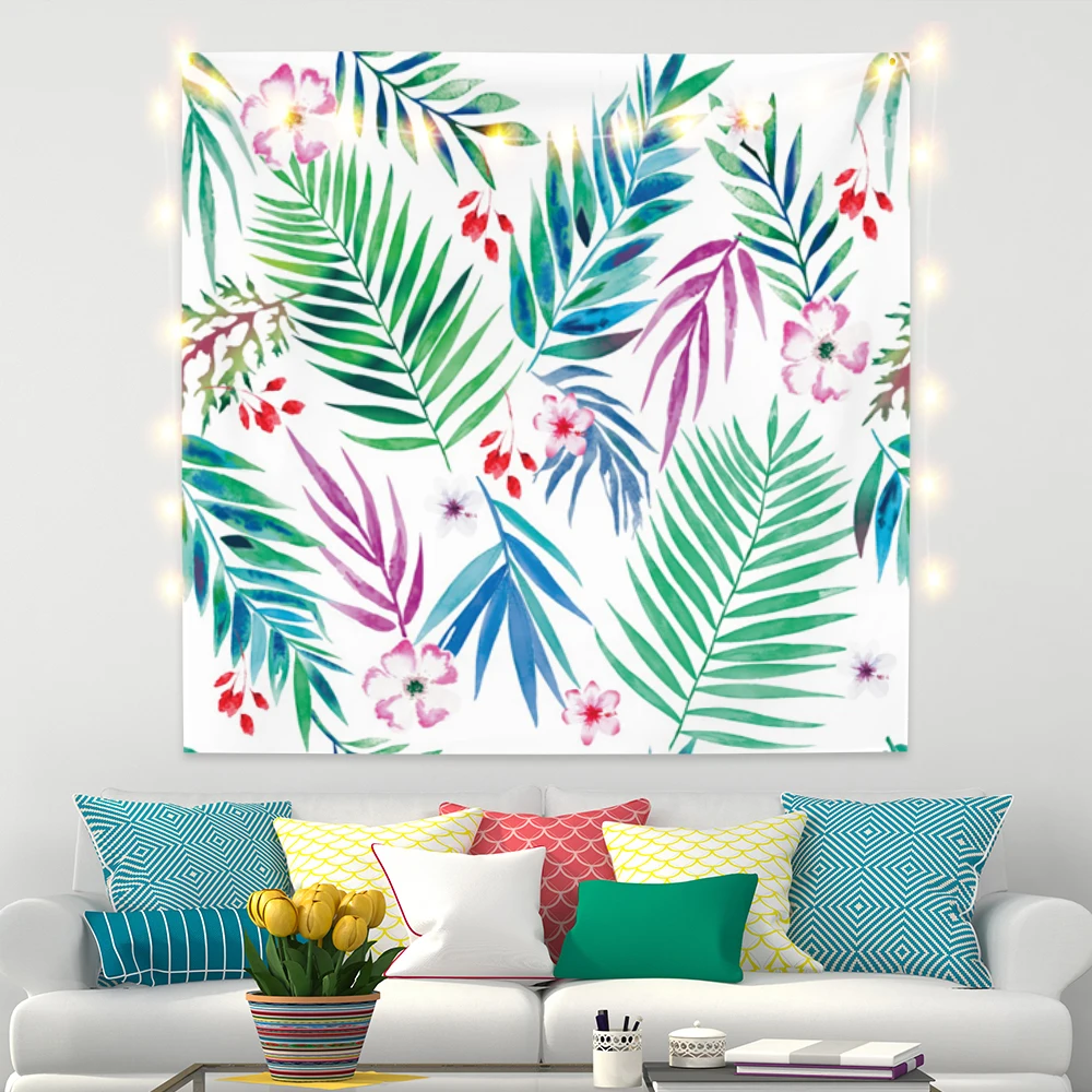 

Настенный гобелен с цветными тропическими растениями, пальмовыми листьями, цветами