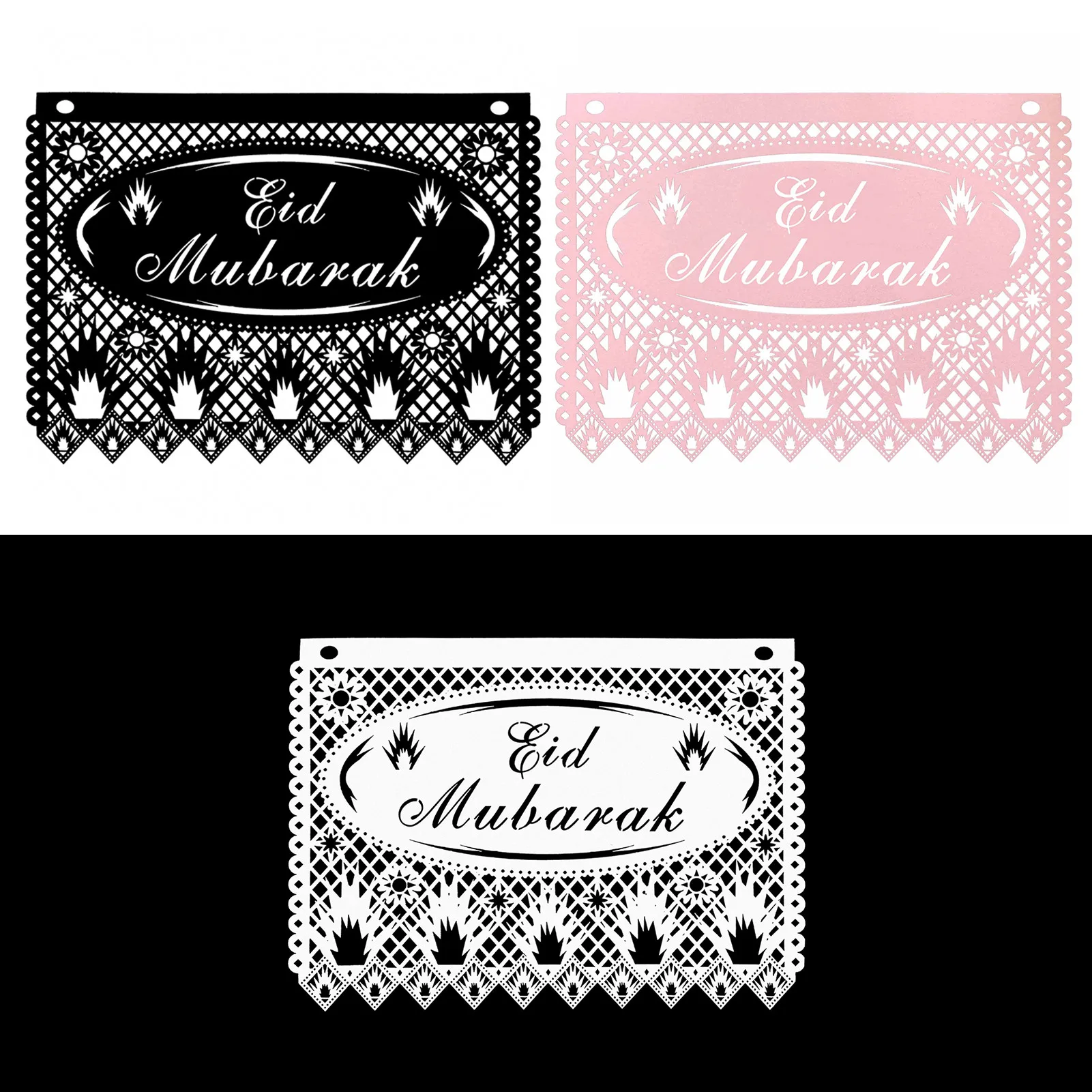 

8Pcs/Pack Muslim Ramadan Festival Banners Flower Laser Hollow Party Eid Mubarak High-end Flag Pulling DH