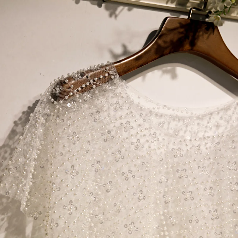 Новое дешевое свадебное платье-накидка цвета слоновой кости с жемчугом и