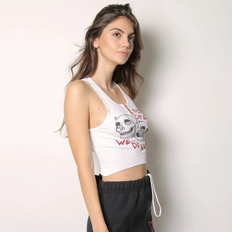 Майка женская трикотажная без рукавов модный пикантный белый топ с принтом