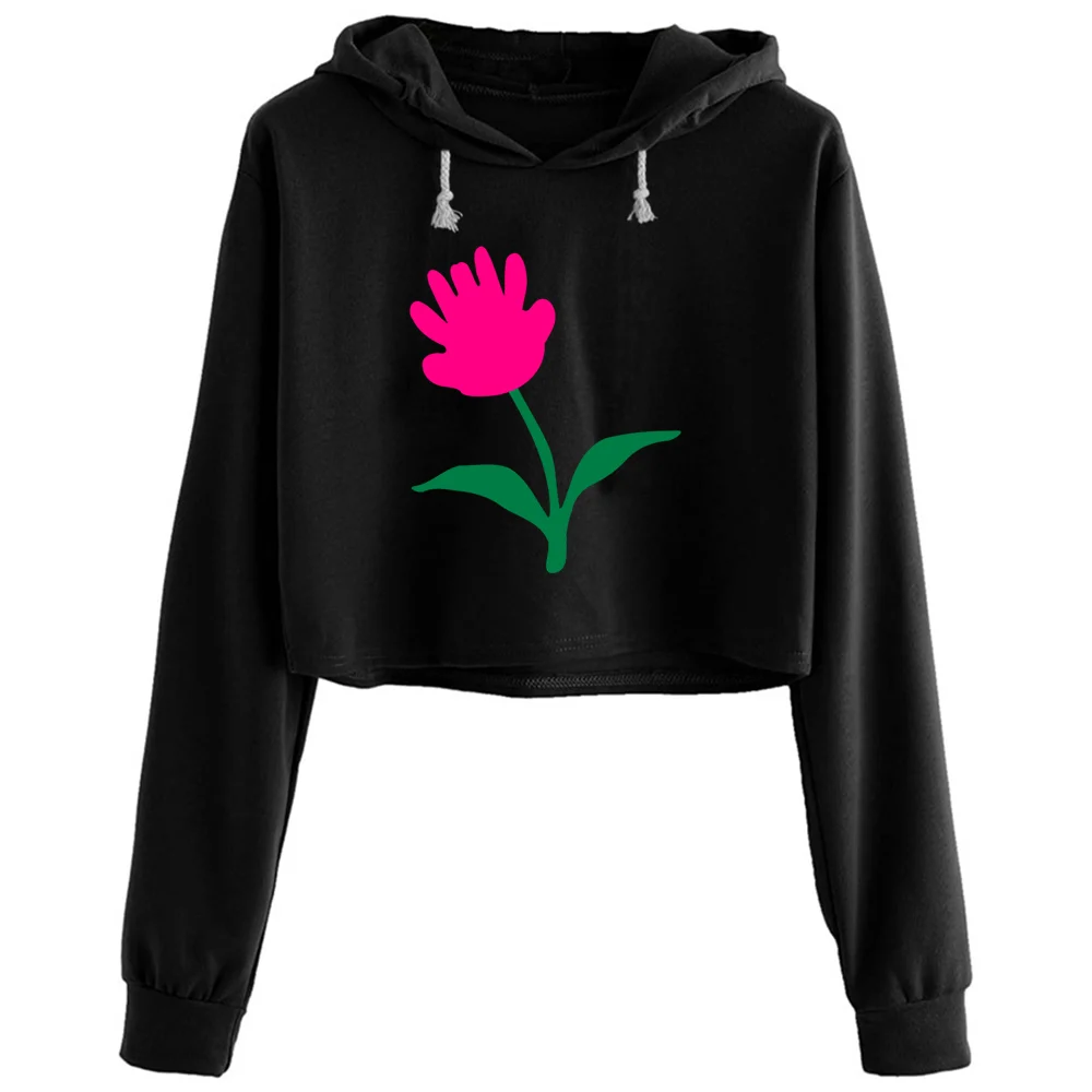 

Flower Crop Hoodies Women Kpop Korean Y2k Kawaii Pullover For Girls