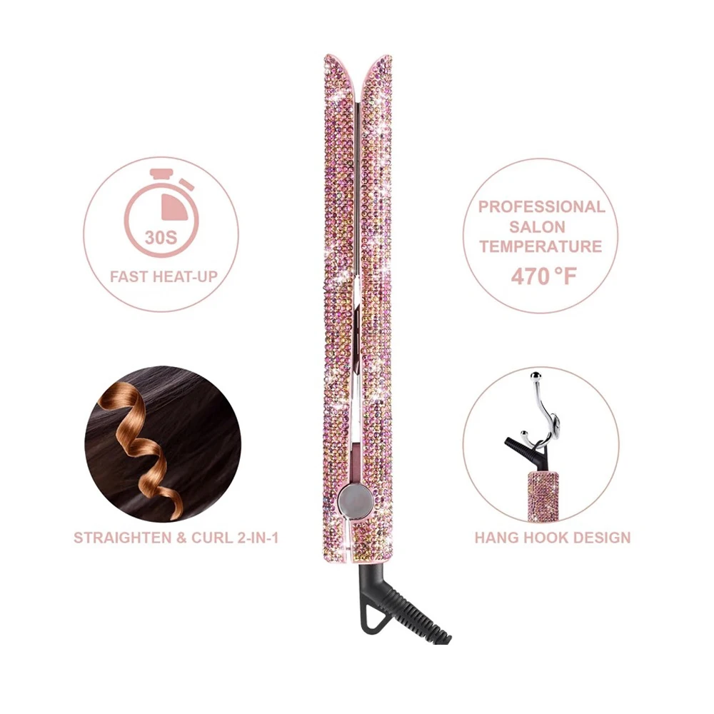 

Diamond Straight Splint 2 IN 1 Hair Curling Iron Liquid Crystal Digital Display Straight Plate Ceramic Hair Curler Straighteners