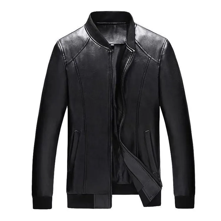 Куртка мужская из искусственной кожи с воротником-стойкой и длинным рукавом