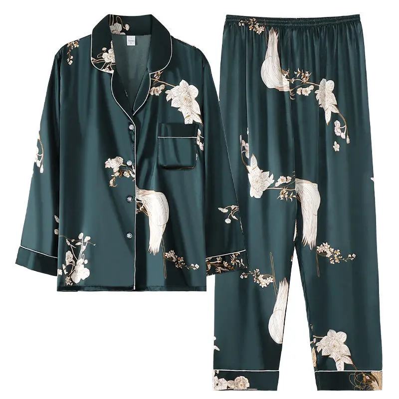 

Новинка 2021 г., пижамный комплект в китайском стиле с цветочным принтом журавлей, одежда для дома, одежда для сна, женская пижама с длинным рук...