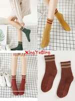 autumn and winter thickened warm wool socks blended flanged parallel bars printed ladies thick line stacked socks in tube socks