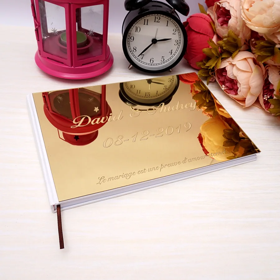 

Personalized 25x18cm Wedding Custom Signature Guest Book Acrylic Mirror White Blank Party Favors Photo Album