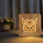 Деревянный светодиодный ночник с логотипом трансформера, ажурный Настольный светильник 3D с питанием от USB, настосветильник лампа для малышей, подарок на Рождество и новый год