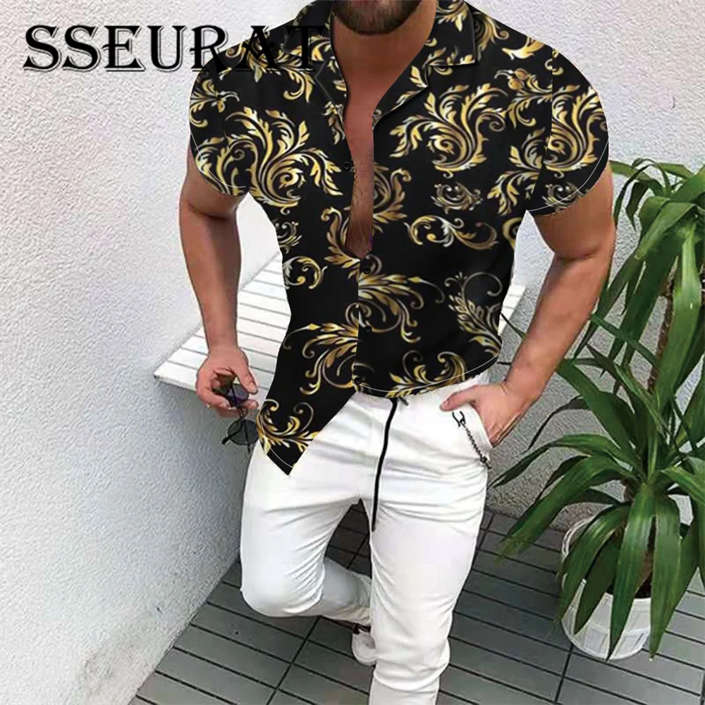 

SSEURAT New Casual Shirts Men Turn Down Collar Short Sleeve Button Slim Shirt Fashion Men's Tops Male Clothing
