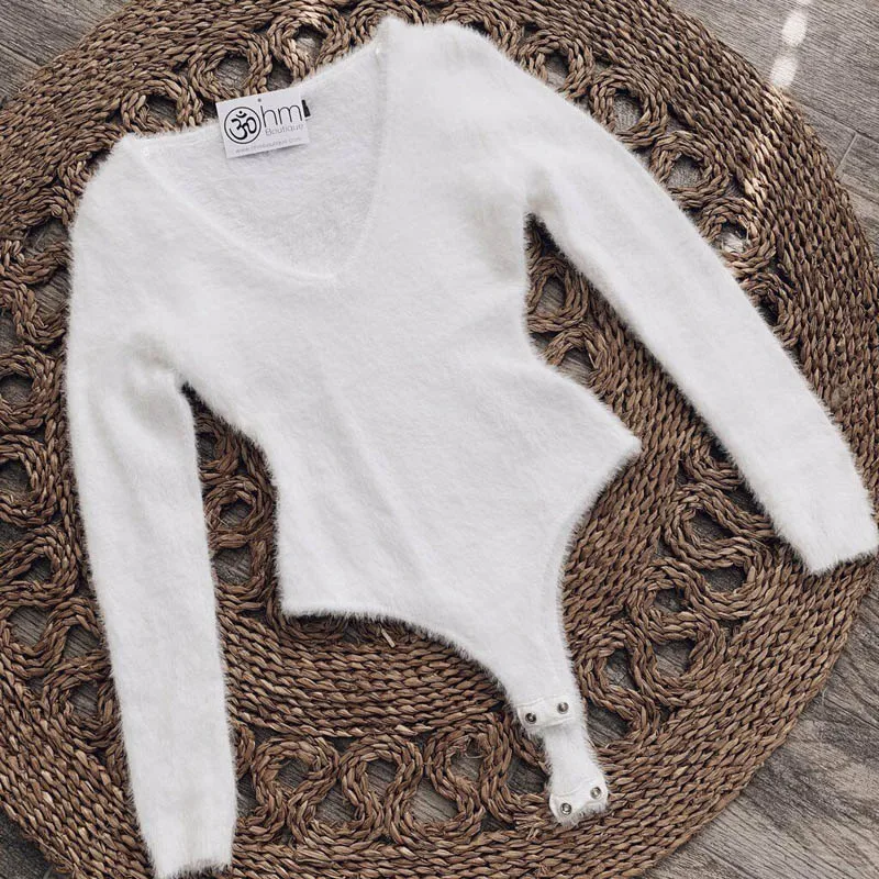 Новое Женское флисовое боди с длинным рукавом однотонный белый облегающий