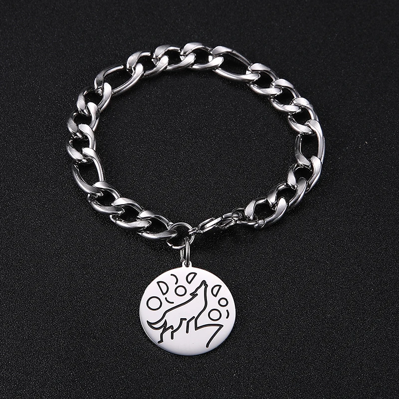 Браслет LIKGREAT Moon Wolf из нержавеющей стали для мужчин и женщин Круглый браслет с