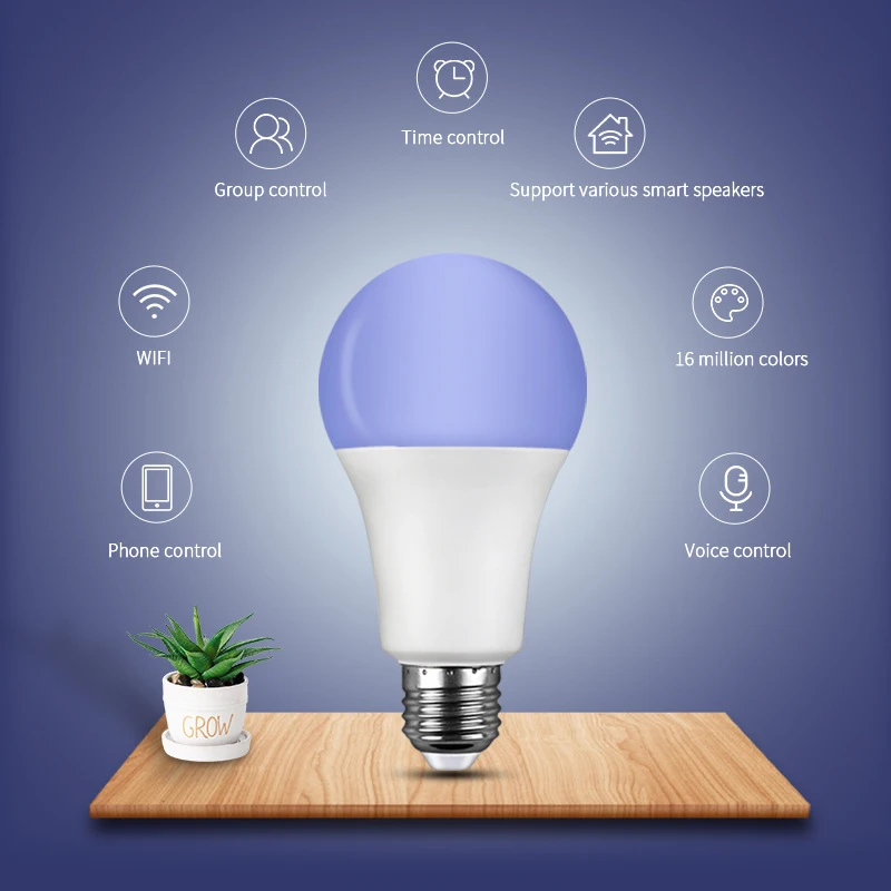 Новая умная лампа E27 9 Вт Wifi светодиодный светильник RGB + холодный и теплый с