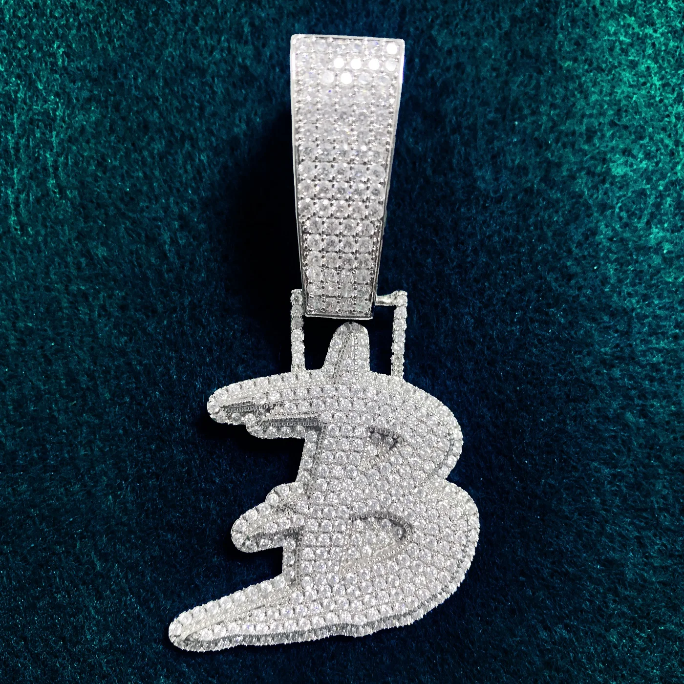 Single Brush Script Cursive Letter Pendant Men HipHop Necklace Full Cubic Zirconia Chain Rock Jewelry A-Z |