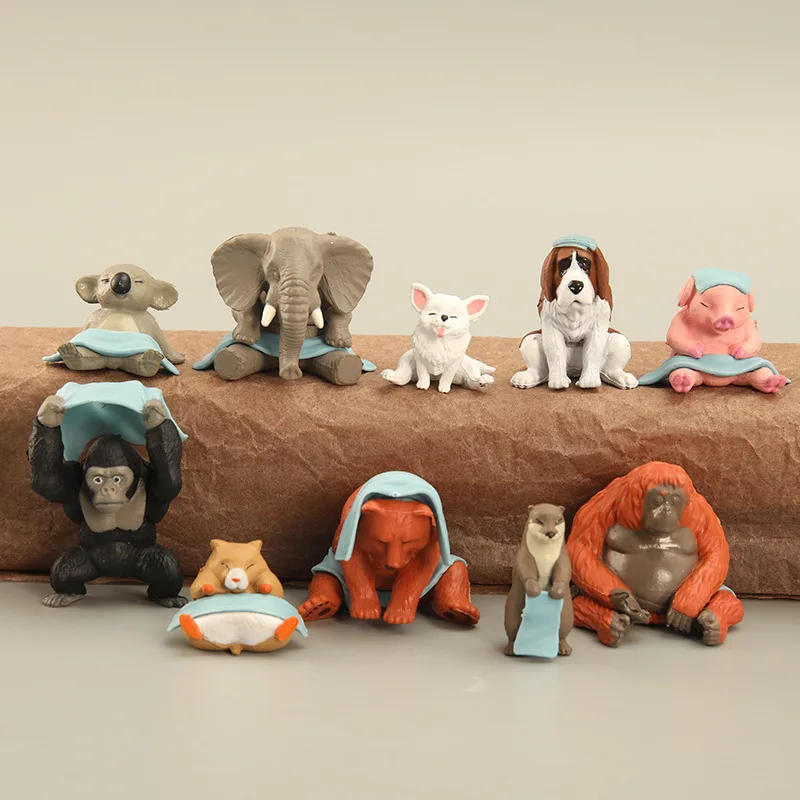 

10 sets of bathing animals, cartoons, cartoons, dogs, elephants, orangutans, bears otters dolls, toys, micro-landscape ornaments