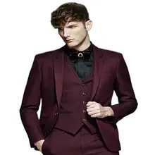 Traje elegante de un solo botón para hombre, traje de moda con solapa de muesca color burdeos, trajes formales para novio y boda, ropa ajustada, 2022 (2)
