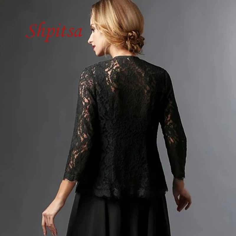 Черные кружевные свадебные куртки с длинным рукавом для невесты съёмная накидка