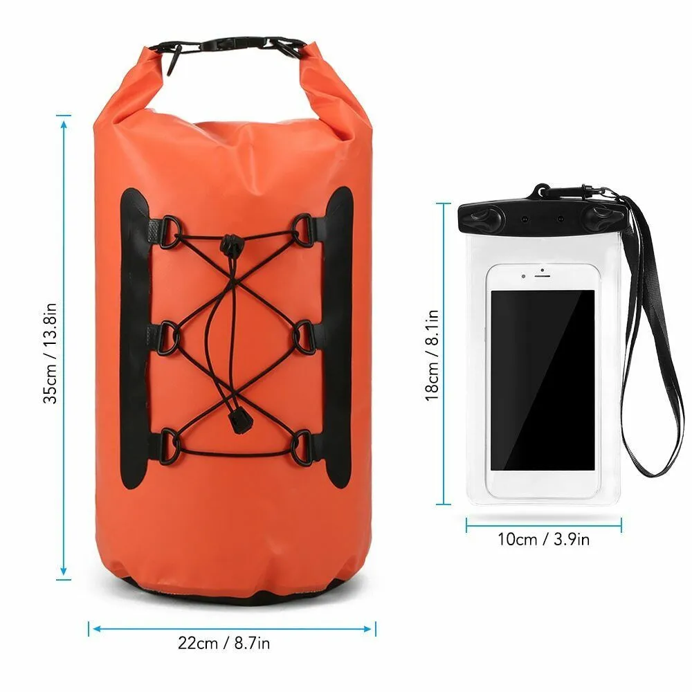 15L Waterproof PVC Bag With Phone Case Swim Backpack Trekking Dry Bags Roll Top Dry Sack Outdoor Sports Boating Fishing Surfing