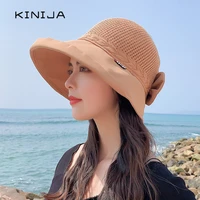 2021 summer new women empty sun protection hat beach uv cap korean fashion knit straw hats elegant lady large brim visor caps