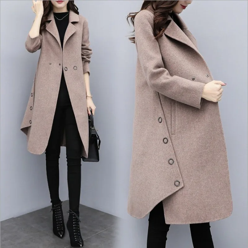 

Autumn Winter New Korean Loose Thick Cotton Bend Coat Slim Women's Woollen Outwear
