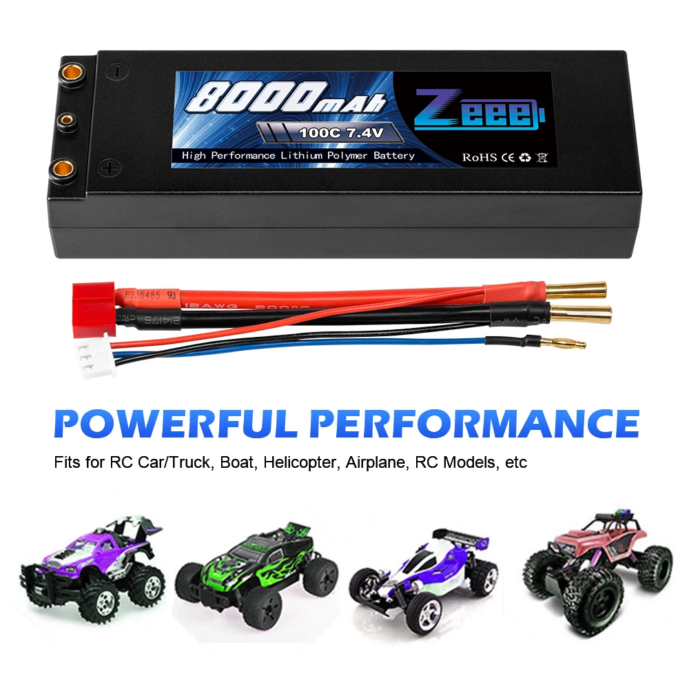 Zeee 7,4 V 100C 8000mAh литий-полимерный Батарея 2S RC Lipo Батарея с 4 мм пуля Дин-Стиль T штекер для RC автомобиль модель Лодка Грузовик