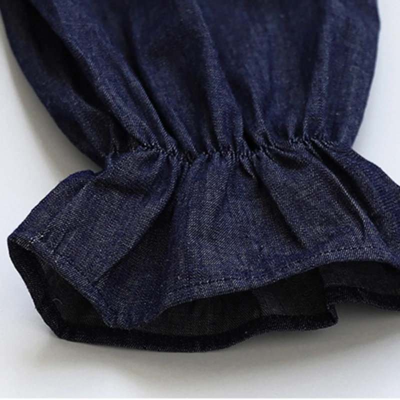 

GALCAUR Solid Casual Denim Shirt For Women Slash Neck Puff Sleeve Vintage Loose Shirts Female 2021 Spring Clothing Fashion Tide