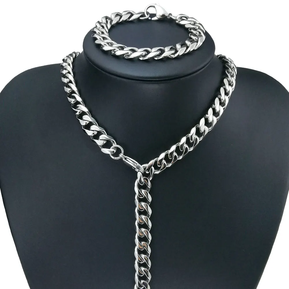 

Necklace + Bracelet mens All polished 316L Stainless Steel silver tone N391 B254
