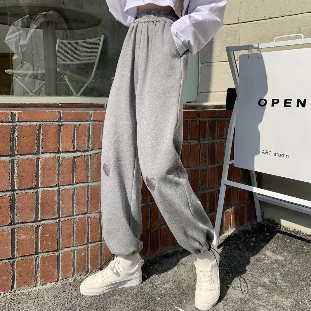 

2021 Women Soft Girl Pants Loose Thin Cartoon Floral Embroidery Pants Elastic Waist Casual Ruffles Cute Straight Pant