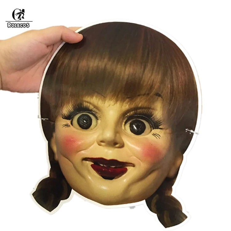 ROLECOS жуткая кукла в маске Хэллоуин Annabelle жуткий, пугающий полный головы Бумажная Маска Косплей Аксессуары маскарадные реквизиты для вечеринки