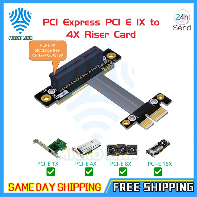 

PCI Express PCI E 1X to 4X Riser Card Graphics Card Port Adapter Ribbon Extender Extension Cable PCIE Riser PCI-E Flexible Cable