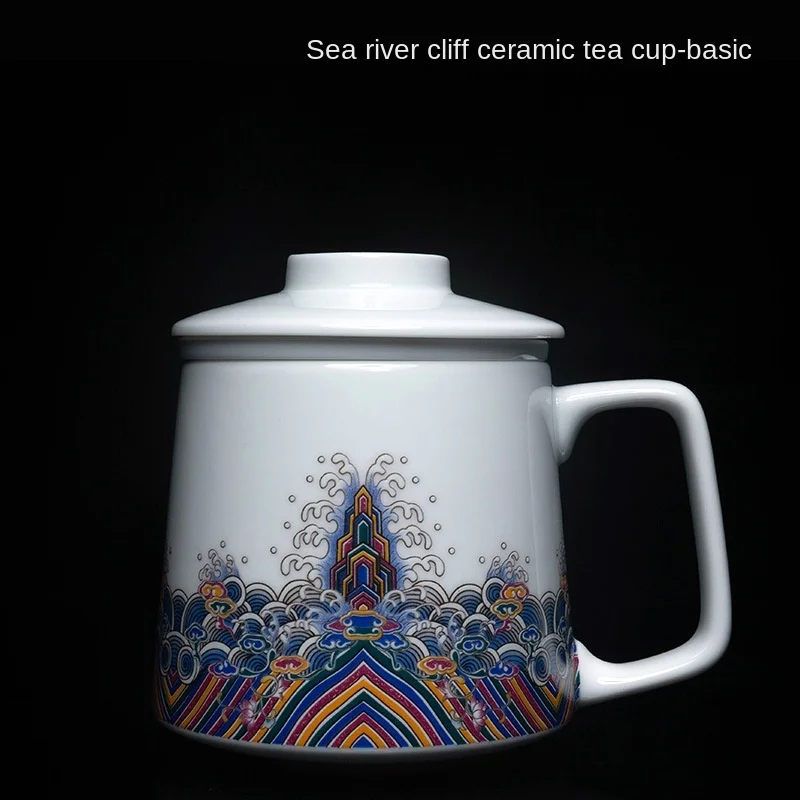 

Traditional Chinese Elements Forbidden City Picture Ceramic Cup with Filter Ceramic Tea Set Handmade Cup Set Tea Ceremony Gift