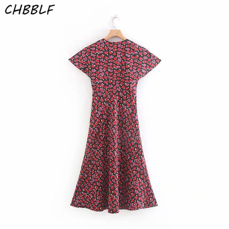 Платье CHBBLF женское средней длины с цветочным принтом Элегантное повседневное