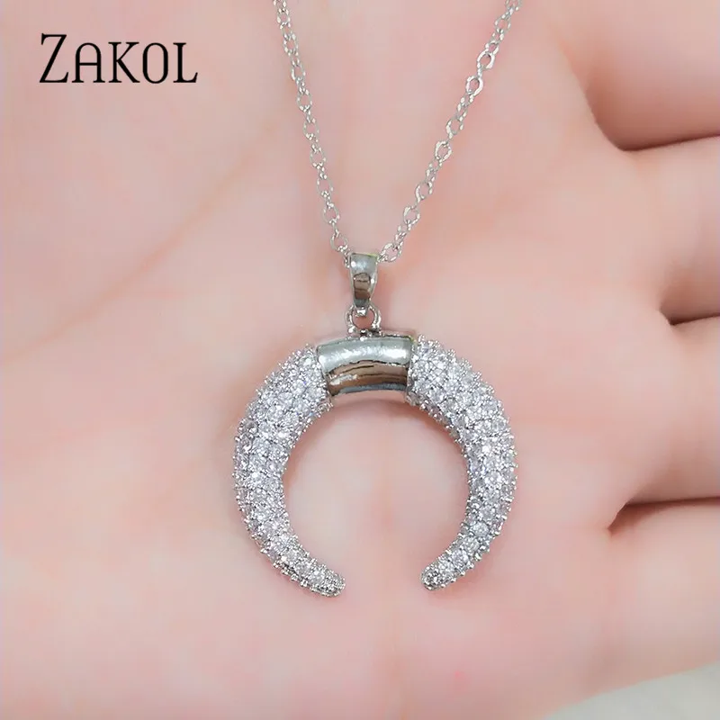 ZAKOL новые модные изысканные ожерелья с кулоном в виде Луны из Кубического