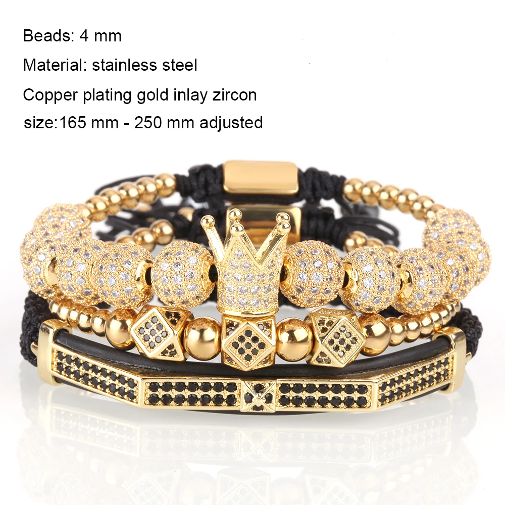

luxury bracelet Gold Bracelets Men Crown Pave CZ Zircon Stainless Steel Beads Braided Braiding Bracelet Luxury mens accessoires