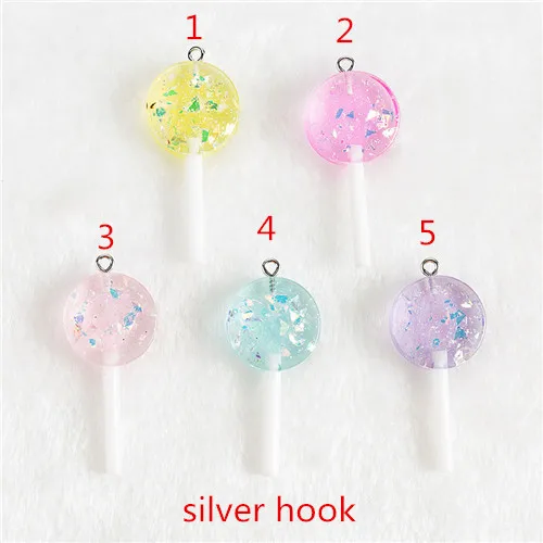 silver hook 16 шт./лот 42*19 мм амулеты для подвесных сережек брелок Diy плоские с оборота блестящие полимерные леденцы Круглые красочные конфеты - Окраска металла: silver hook