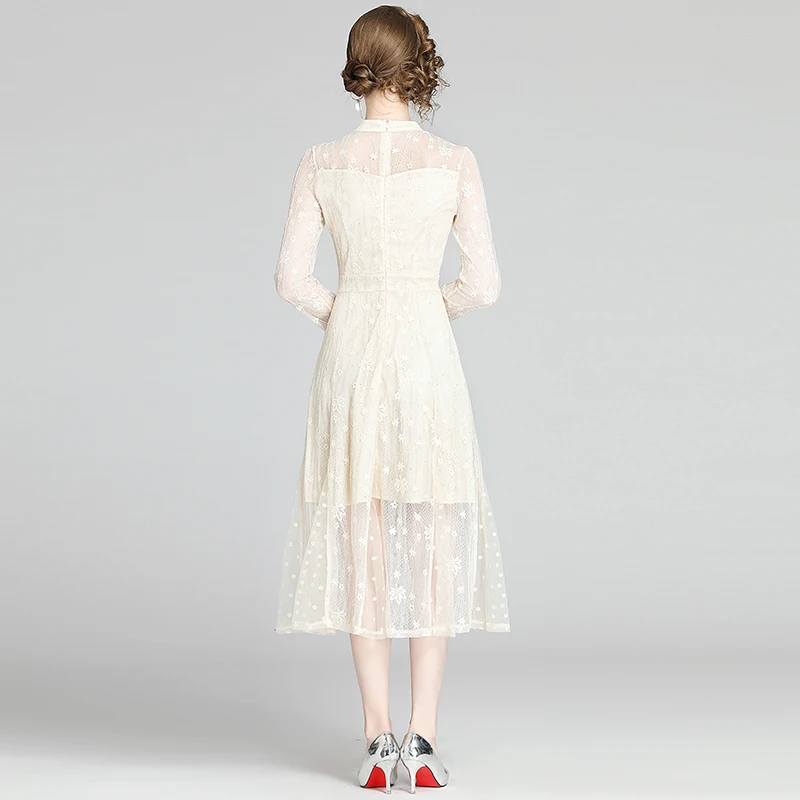 

Designer Runway dress Spring Summer Women Dress Lace Floral dress Elegant mesh Dresses hollow out elegant 2020 new