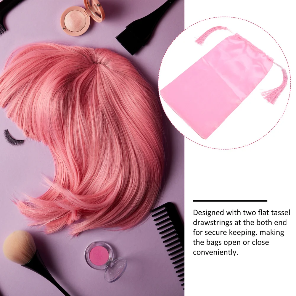 

6pcs Satin Wig Bags Tassel Drawstring Pouches Hair Extensions Packaging Bag