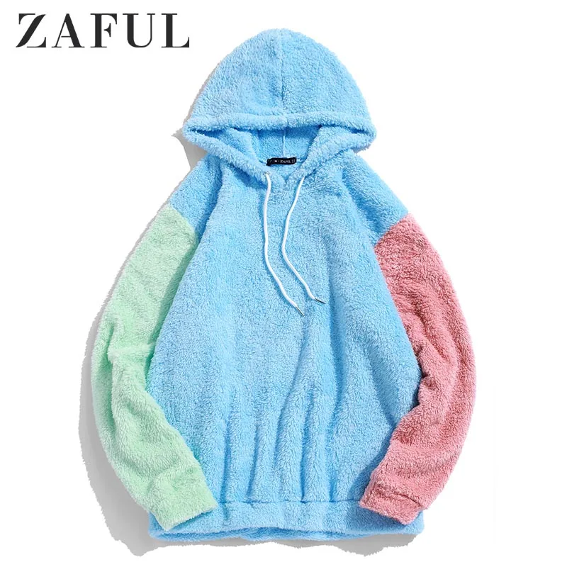 ZAFUL мужские толстовки с цветовой блокировкой сплайсинг пушистый пуловер