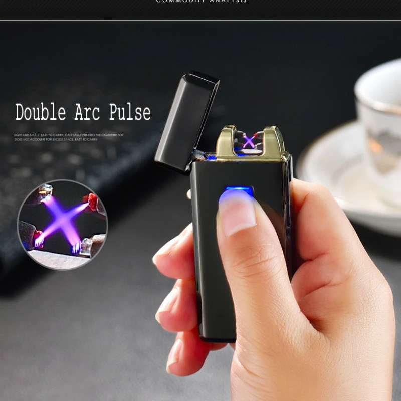 

New Double Arc Lighter LED Electronic USB Lihgters Novelty Electric Cigarette Arc Pulse Lighter Windproof 2 Cross Fire aansteker