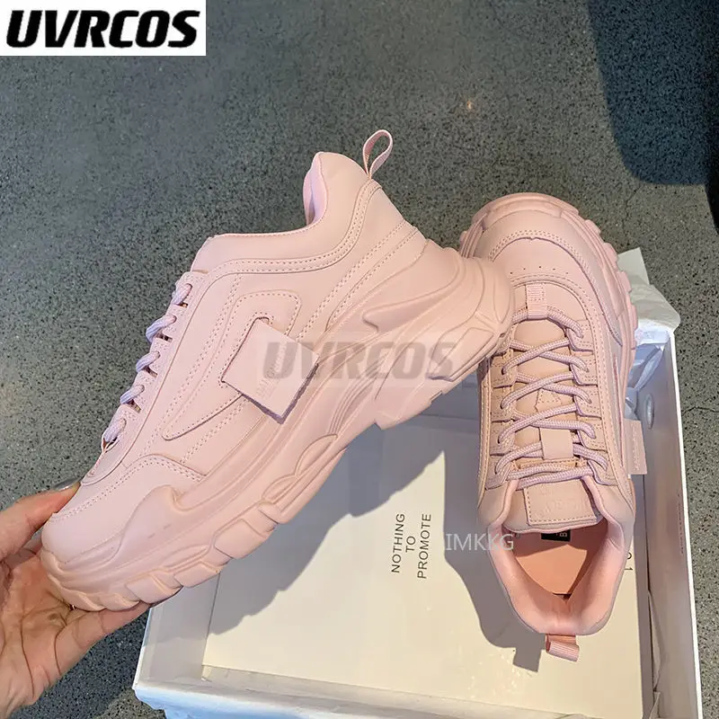 

2022 Spring New White Platform Sneakers Women's Shoes Leather Casual Shoes Women's Lace-up Vulcanized Shoes