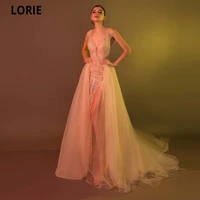 lorie deep v neck tulle evening party gowns 2021 vestidos de festa sexy straps a line side split cinderella prom dress plus size
